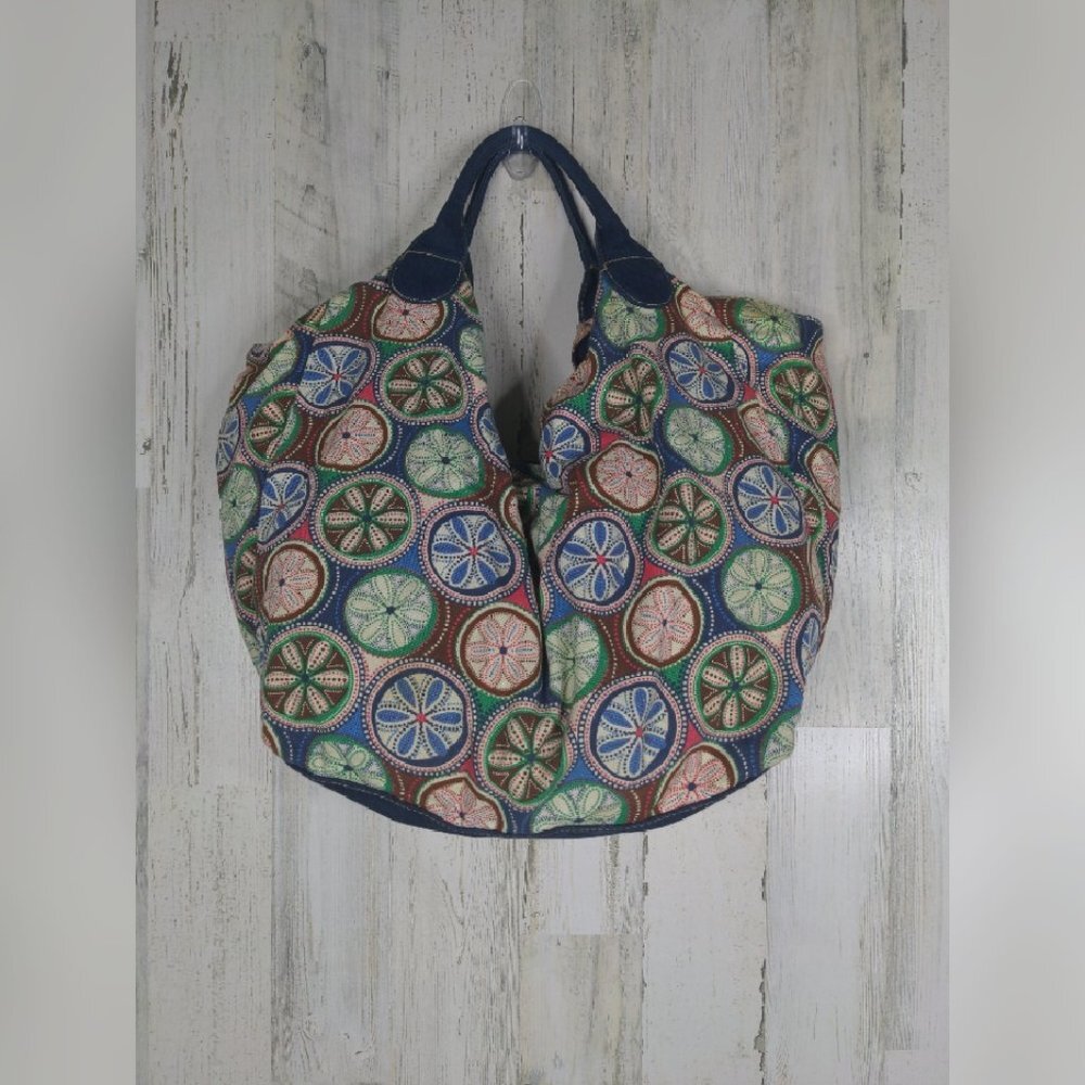 Star Pattern Cotton Duffel Oversize Tote - Picture 2 of 8